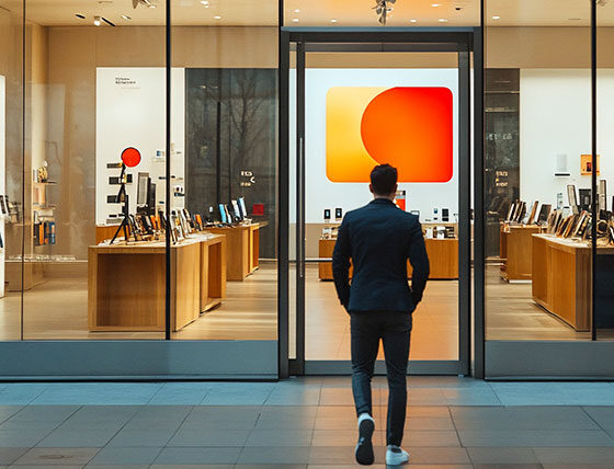 photo of shopper walking into new DTC retail store